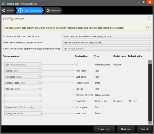 Import XML - configure the correct XML data to the correct columns in BadgeMaker